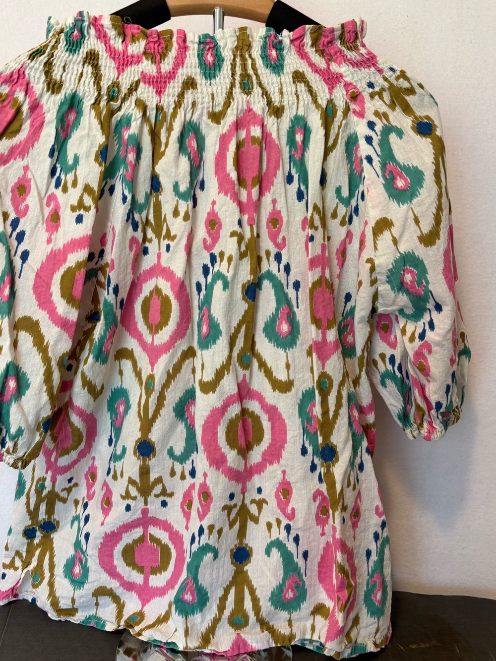Mod’s‎ Mahal Ikat Print Boho Peasant Blouse Off Shoulder Puff Sleeve Large